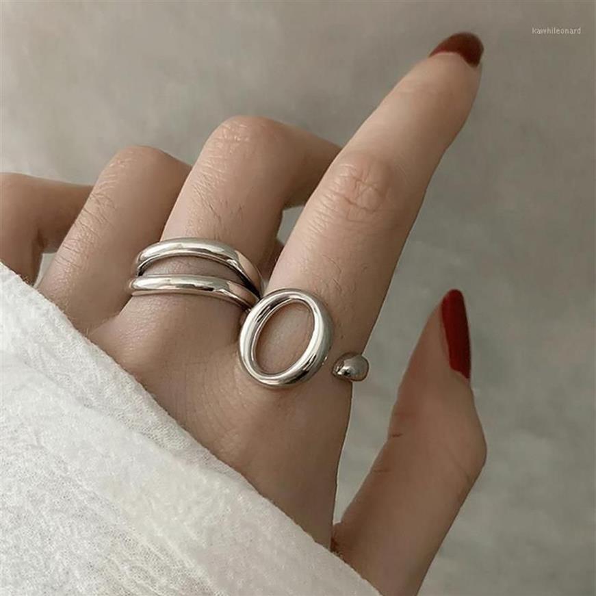 Minimalistische ovale O-vormige letter Hollow 925 Sterling zilver verstelbare ring voor vrouw geometrische asymmetrische sieraden hele1347R