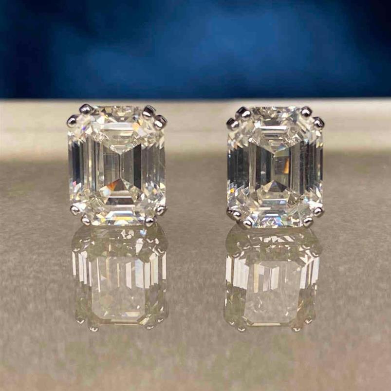 Vinregem 100% 925 Sterling Silver Emerald Cut G Created Moissanite Diamonds Gemstone Earrings Ear Studs Fine Jewelry Whole 210284j