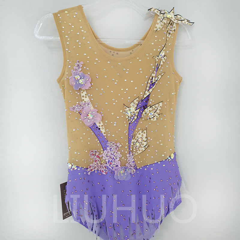 LIUHUO Customize Rhythmic Gymnastics Leotards Girls Women Purple Competition Artistics Gymnastics Performance Wear Crystals Sleeveless