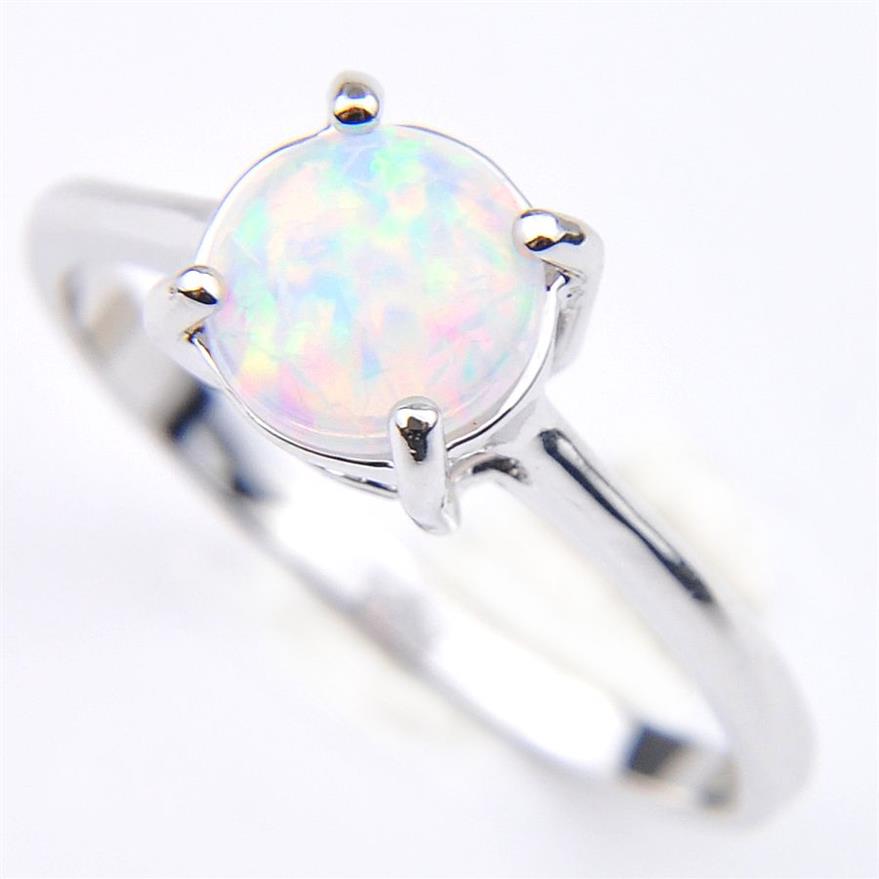 Luckyshine Valentin Gift Round Blue White Fire Opal Gemstone Ring 925 STERLING Silver plaquée Anneau de mariage J2560