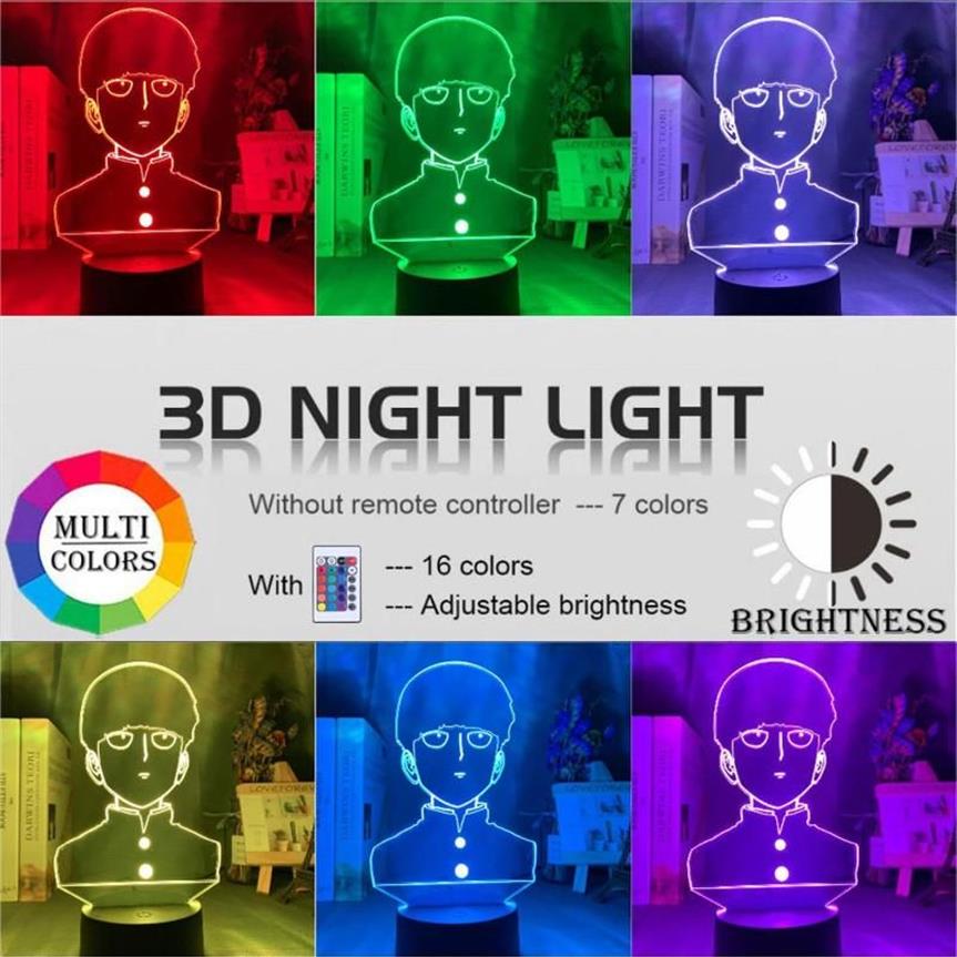 Night Lights 3D Lamp Anime Mob Psycho 100 Shigeo Figure Nightlight For Kids Child Bedroom Decorative Atmosphere Colorful Table Usb236d