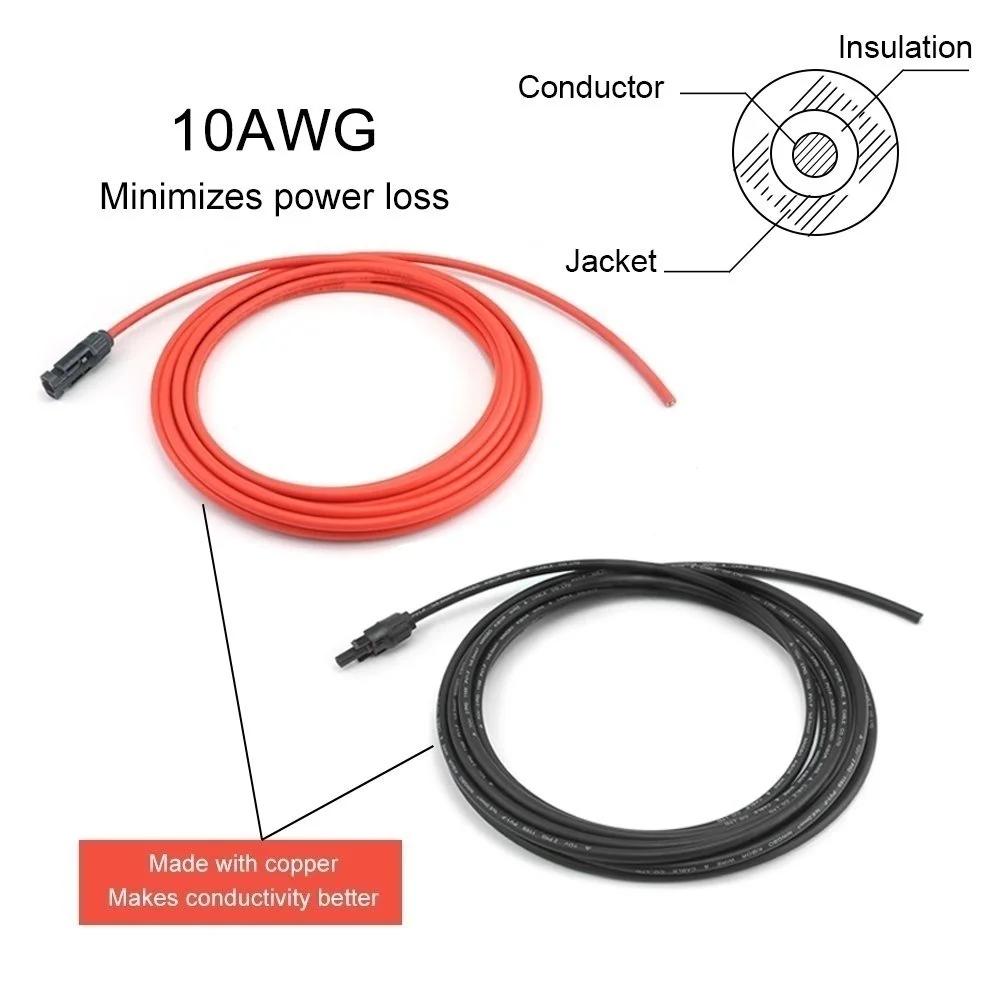 Tillbehör Solpanelförlängning Kabel 1 Par Svart+Röd tråd Fotovoltaisk kabelkontakt 10/12/14 AWG Copper Wire PV -kabel