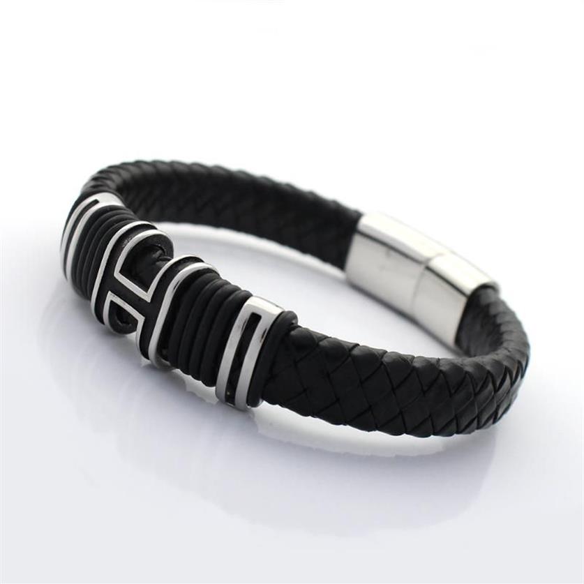 12 mm breit geflochtenes Retro -Lederarmband für Männer Edelstahl H Perlenarmbänder mit Magnet Clasp2291