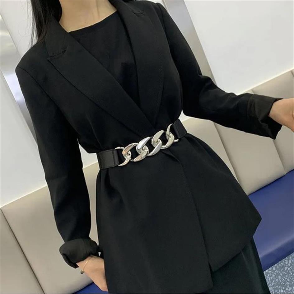 Ceinture dames fashion elastic ceinture personnalité punk or et argent boucle avec pantalon de robe