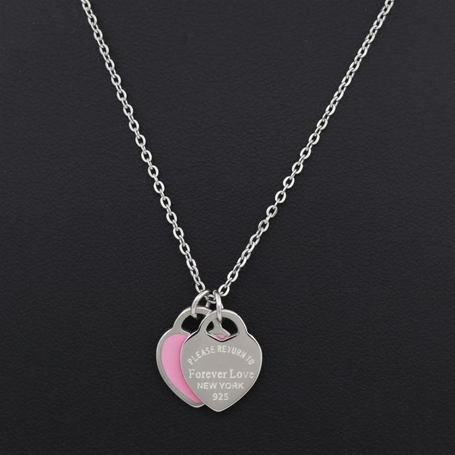 Neuankömmlinge Liebe Doppel Herz Emaille Ladie Forever Love Edelstahl Halskette Drift Flaschen Schmuck Ganze Geschenk für Frauen1254h