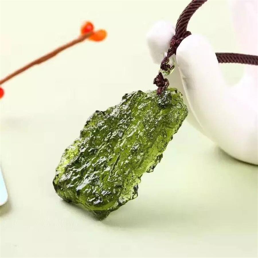 A Natural Moldavite green aerolites crystal stone pendant energy - rope Unique Necklace LJ201016217H