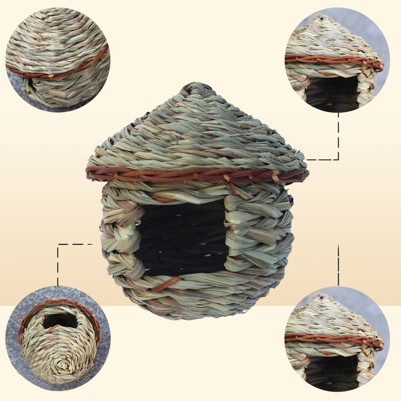 Gaiolas para pássaros, cabana de grama, local de descanso aconchegante para pássaros, fornece abrigo contra o frio, casas tecidas à mão, ninho perfeito para pássaros 7900577