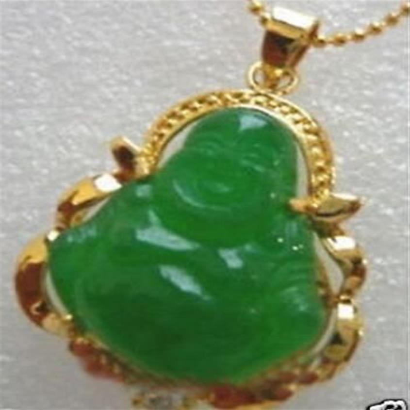 New green jade Gold Plated buddha pendant necklace Chain254j