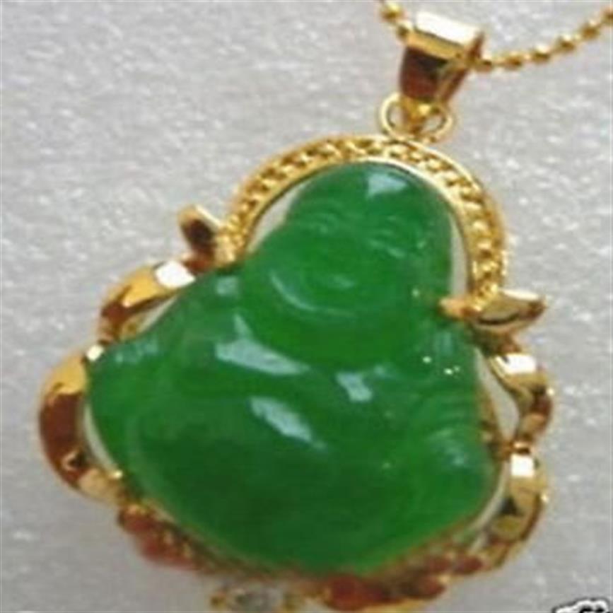 New green jade Gold Plated buddha pendant necklace Chain254j