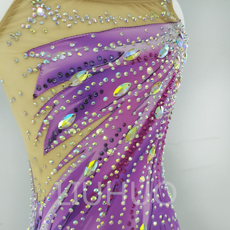 Liuhuo Anpassa rytmisk gymnastik Leotards Girls Women Purple Gradient Competition Artistics Gymnastics Performance Wear Crystals Sleeveless