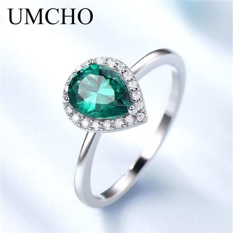 Umcho Green Emerald Stone Pierścienie dla kobiet Halo zaręczynowe Pierścień Obietnica Weddna 925 Srebrna impreza romantyczna biżuteria Y20033180