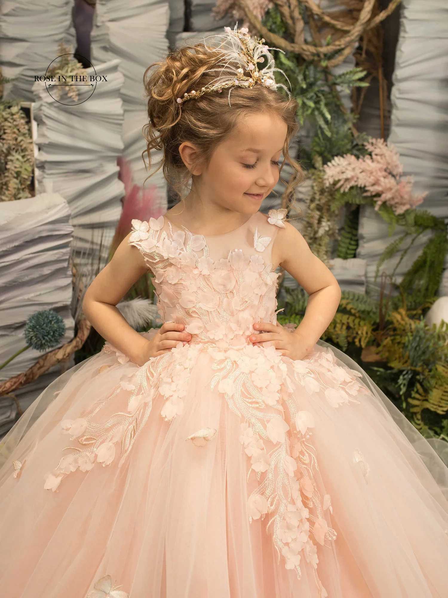 Girl's Dresses Flower Girl Dresses For Wedding Birthday Pearl Floral Tulle Luxury Princess Long Maxi Kids Bridesmaid Ball First Communion GownsL231222