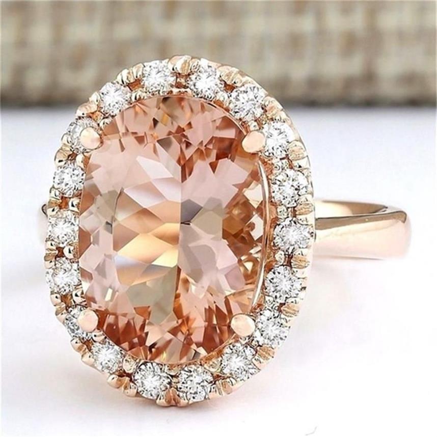 14K Rose Close Women's Diamond Ring Stone Champagne Topaz Diamonds Bizuteria Gold Sterling Silver Jewelry Gemstone 201218245q