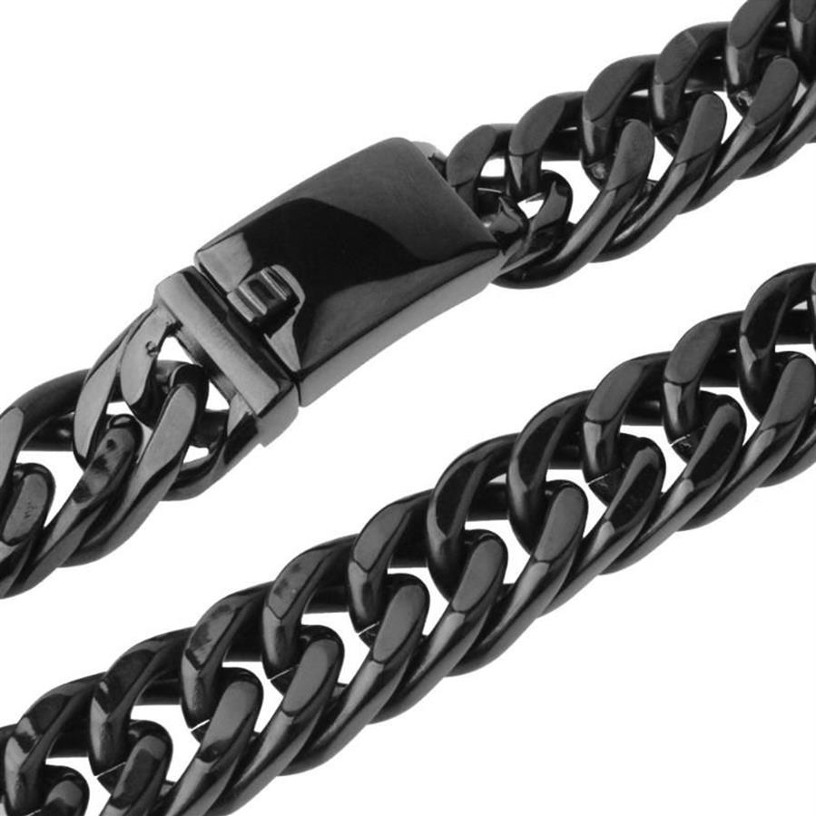 Chaines Punk Black 15 Bijoux pour hommes lourds 17 mm 316L Collier en acier inoxydable ou bracelet Double Curb Cuban Gift 7-40 1254D