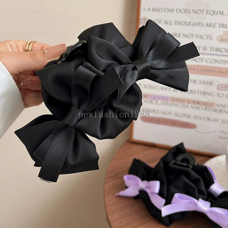 Elegante Frauen schwarze Bogenknoten Doppelschichten Big Hair Claw Fashion Ponytail Hair Clip Girls Hooke Hair Accessoires Geschenke