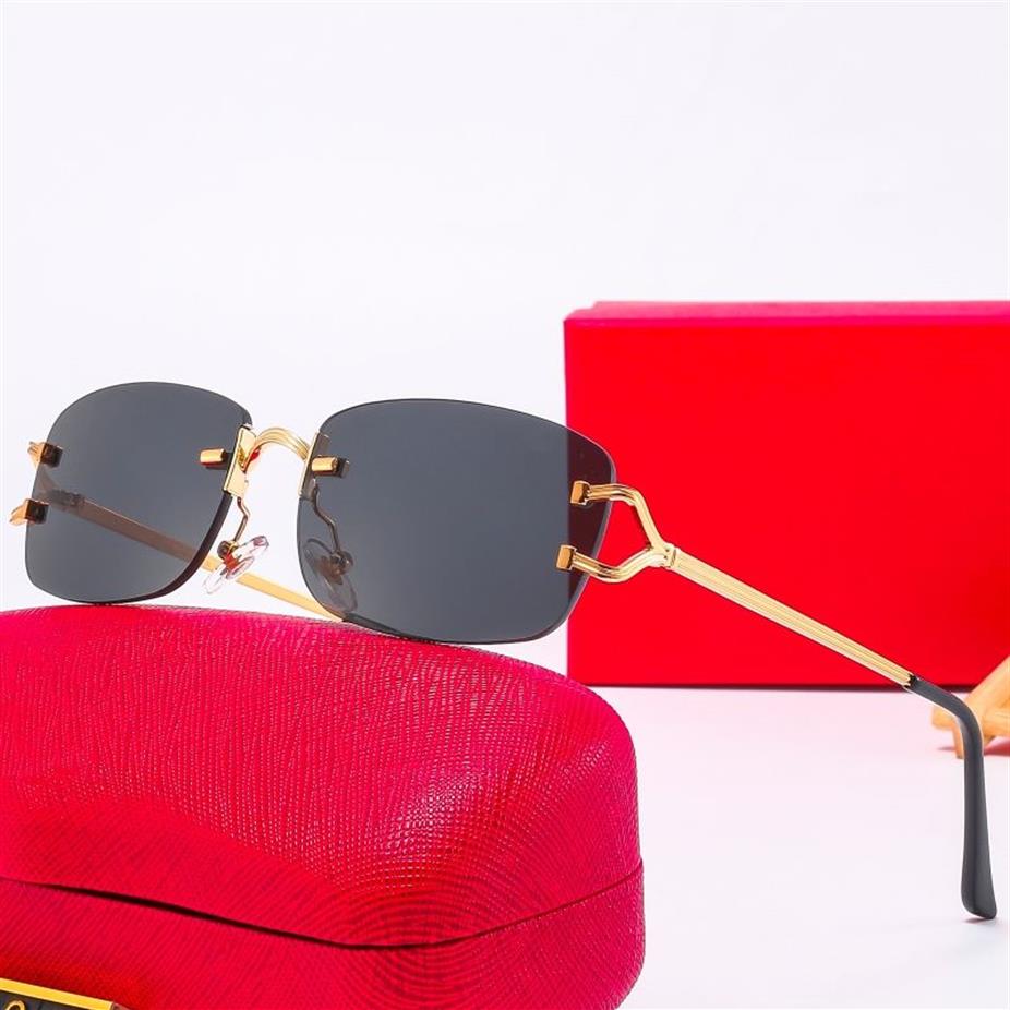 Designer rote Sonnenbrille für Frauen Mann Sonnenbrillen Fashion Klassiker Randless Gold Metall Rahmen Waeglasse Goggle Outdoor Beach MU276s