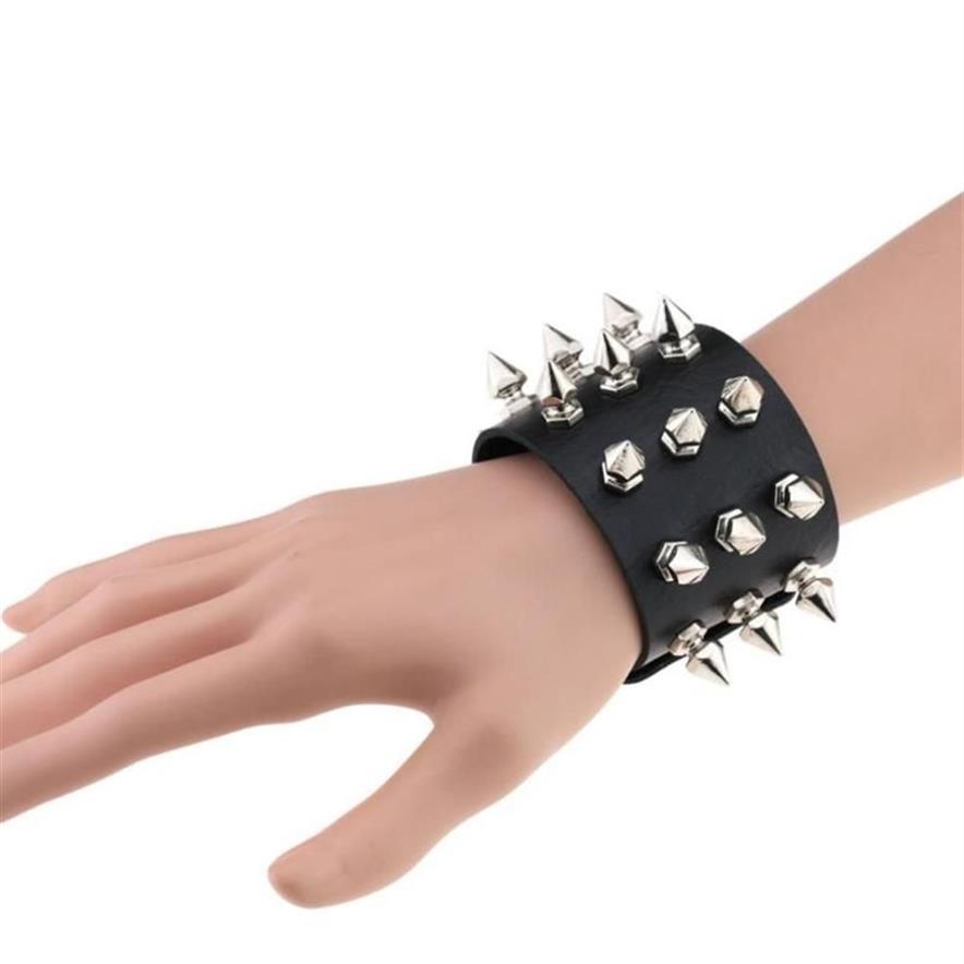 Kmvexo Einzigartige 3 Reihen Spikes Nietschock breites Manschettenleder Punk Gothic Rock Unisex Bangelgeschirr Armbänder für Frauen Männer Schmuck229w