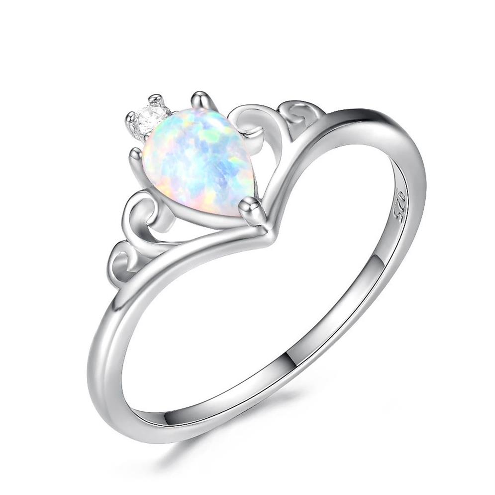 Whole Luckyshine Mix Color Weddings Jewelry Drop Fire Opal Gemstone Crown Silver Rings Rose Gold Women Rings299u