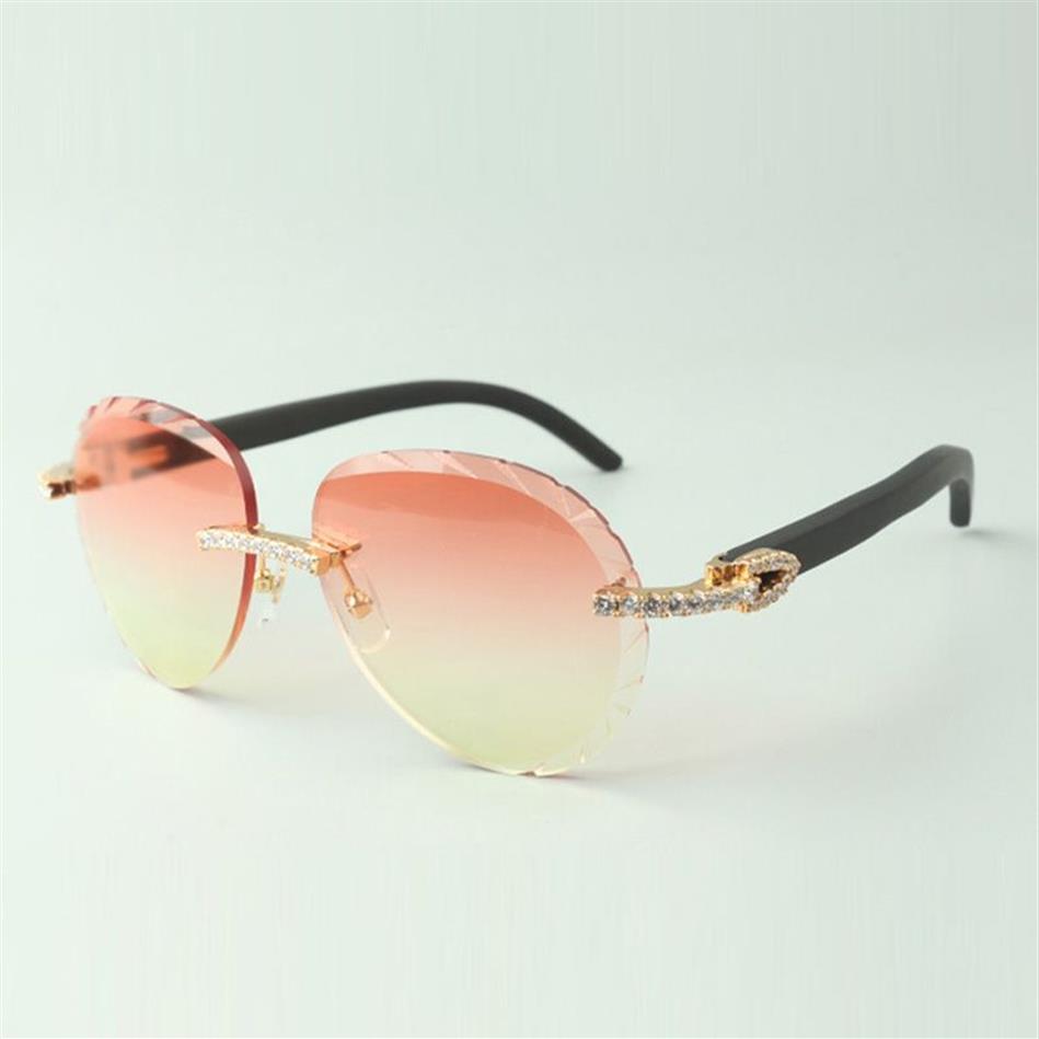 2022 Cut Lens Undless Diamond Sunglasses 3524027 с натуральными черными деревянными храмами.