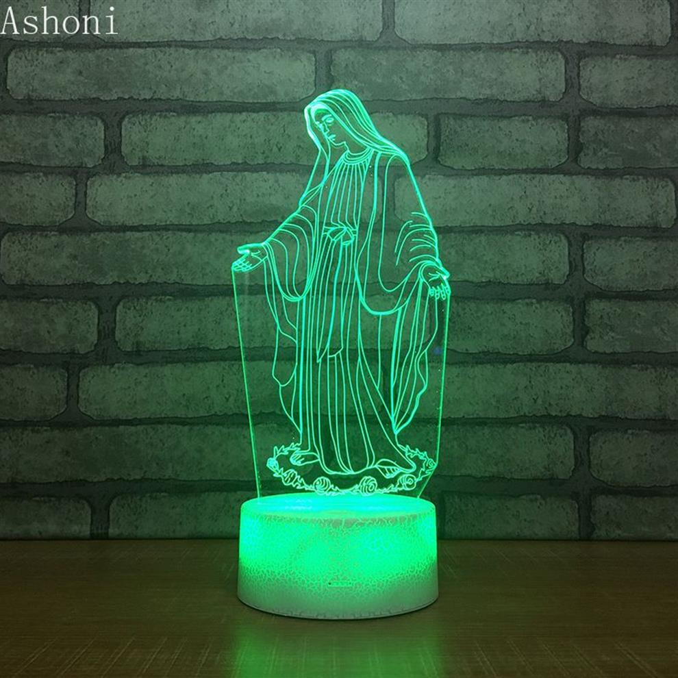 3D Acrylic LED Night Light Blessed Virgin Mary Touch Changing Desk Lamp Party Decorative Light Christmas Gift2822