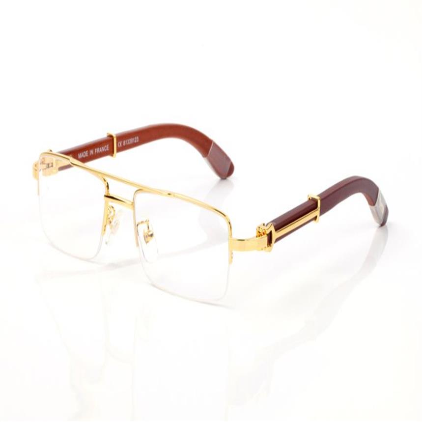 Newest new fashion sport Semi Rimless Plain Mirror Glasses Wood Bamboo Buffalo Horn Sunglasses For Men Lunettes Gafas With Origina290M