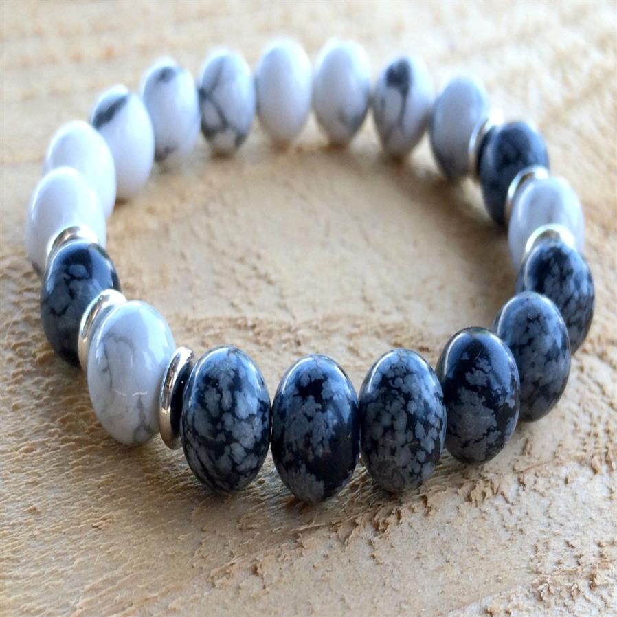 SN1070 Top Design Herren Howlite Snowflake Obsidian Armband Naturstein Mala Yoga Schmuck Meditation Chakra Schmuck Whole291t