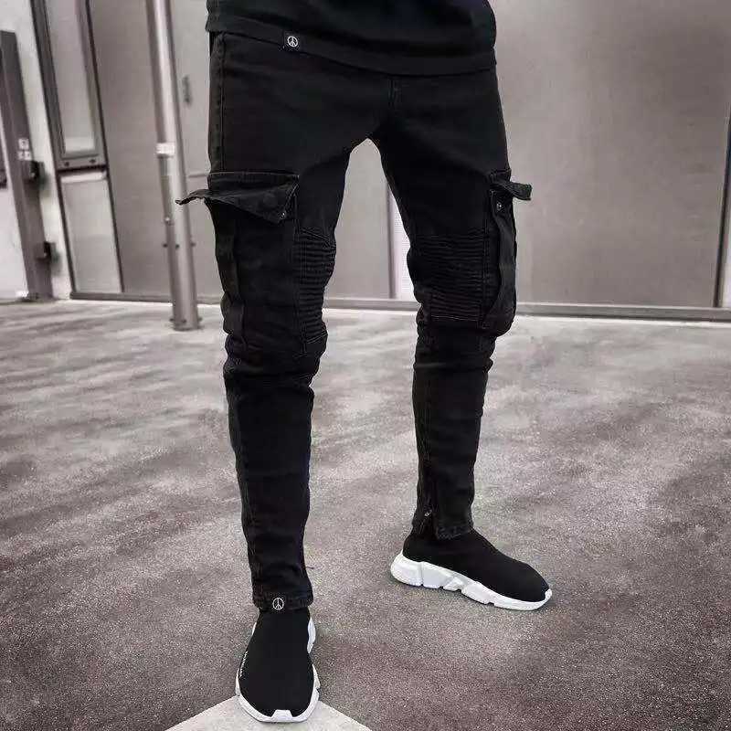 Jeans masculinos Jeans masculinos Hip-Hop Black Motorcicleta Skinny Pocket Pocket Pocket Jeans Jeans Men da cintura casual calça lápis 2021New J231222