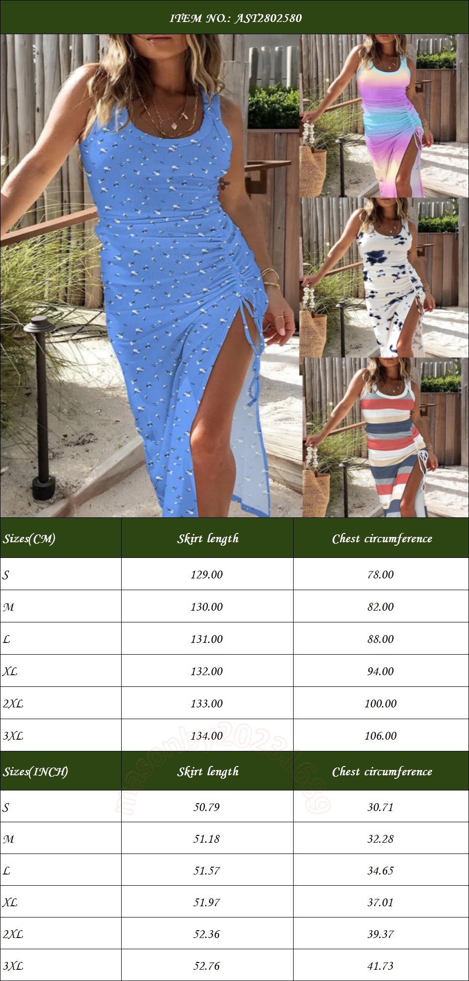 طباعة الأزياء الأوروبية والأمريكية الجديدة المطبوعة بلا أكمام مقسم الفستان الكوري التنورة غير المتكافئة ذات الطول المتوسط
