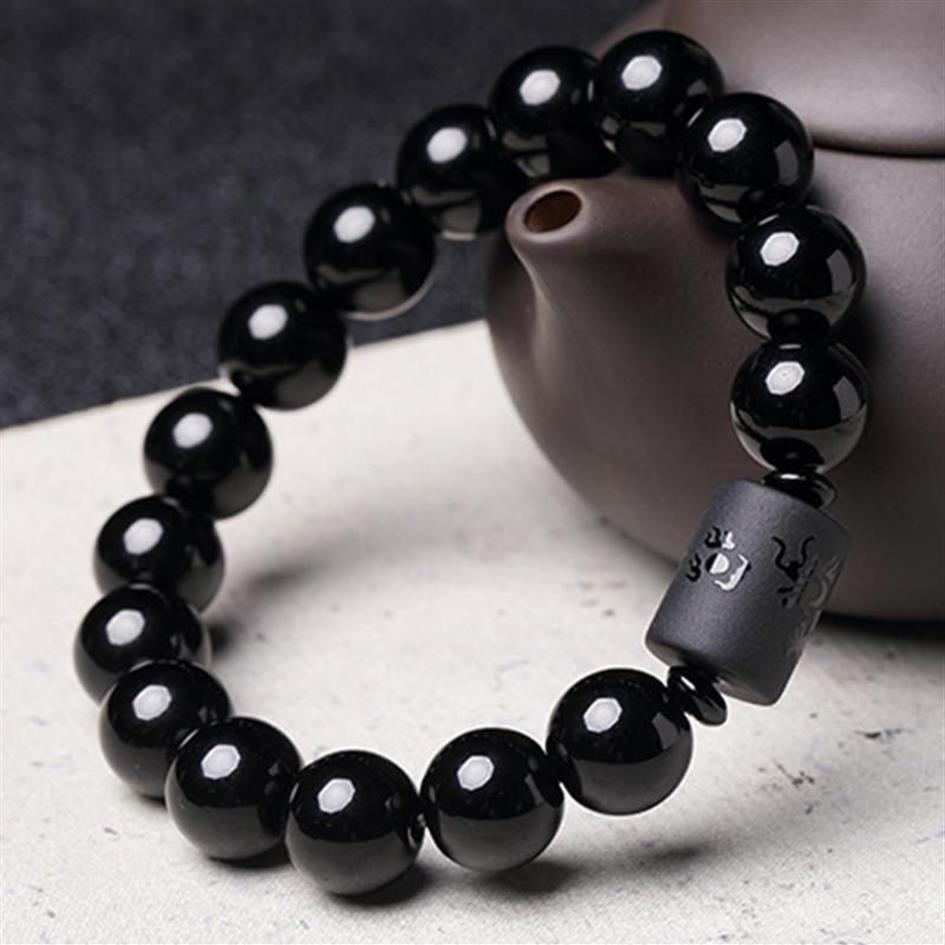 Nova bracelete de fita do dragão da obsidiana de obsidiana de cristal para homens para homens casais amantes Buddha Jóias de amuleto Lucky335T