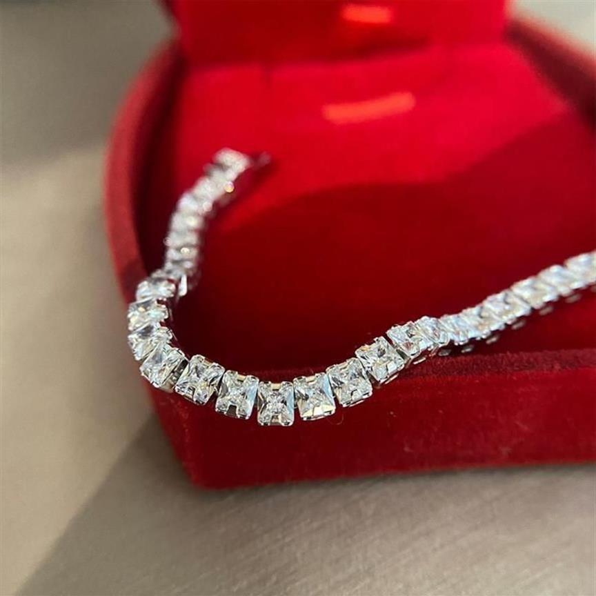 Bracelets de diamante quadrado da cadeia para mulheres de noivado de luxo Jóias de pedras preciosas 18cm260w