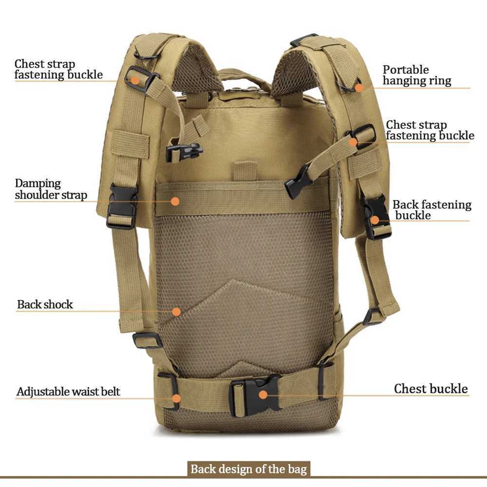 Borse esterni 30L Kindpack militare all'aperto 600D Nylon impermeabile con zaino tattico Sport Sport da viaggio da campeggio trekking da pesca a caccia di pesca Bagsl231222