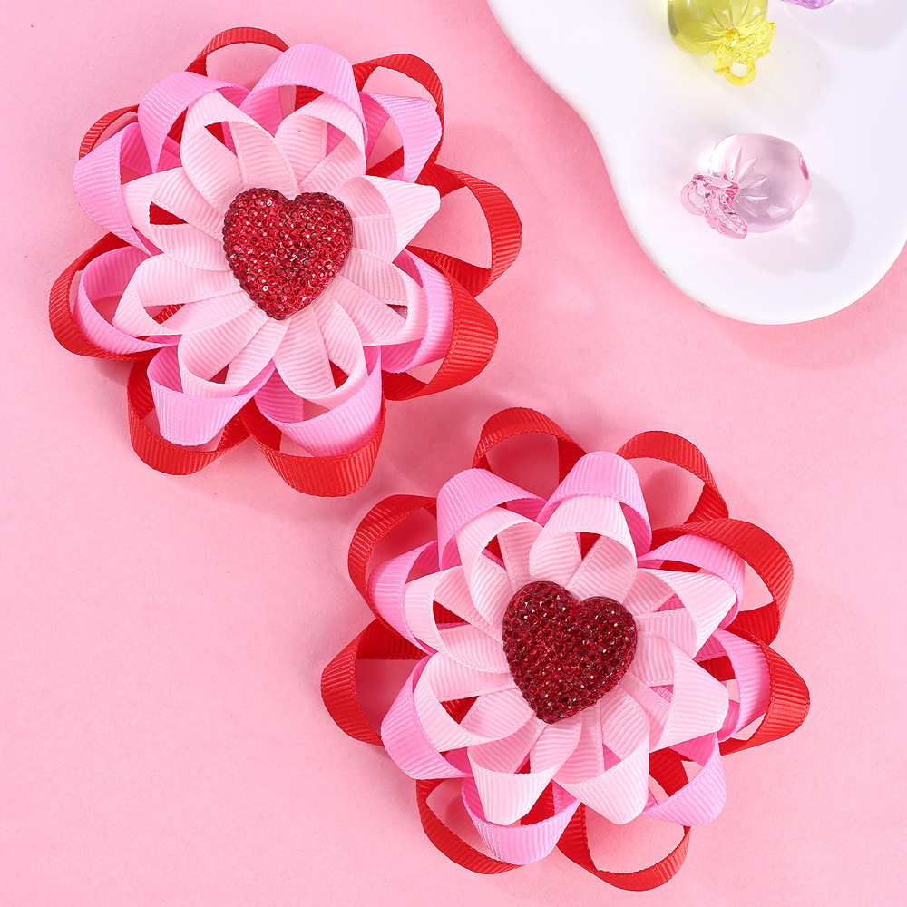 Les filles paillettes aiment le coeur inclinent les épingles à cheveux enfants multi-couches doussail à coiffure à coiffure de la Saint-Valentin pour enfants Barrette accessoires z6259