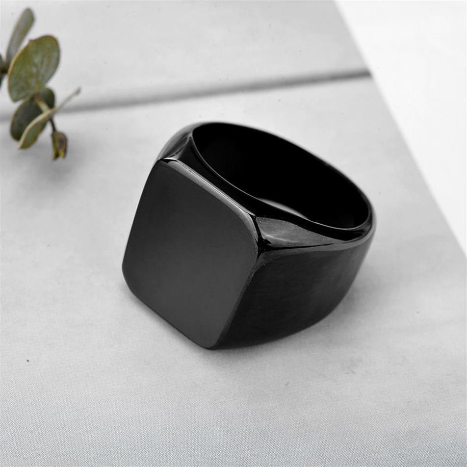 Rostfritt stål slät titanbandringar Square Form Size 7 8 9 10 11 12 Mens Ring Fashion Black Gold Silver Jewelry 3273