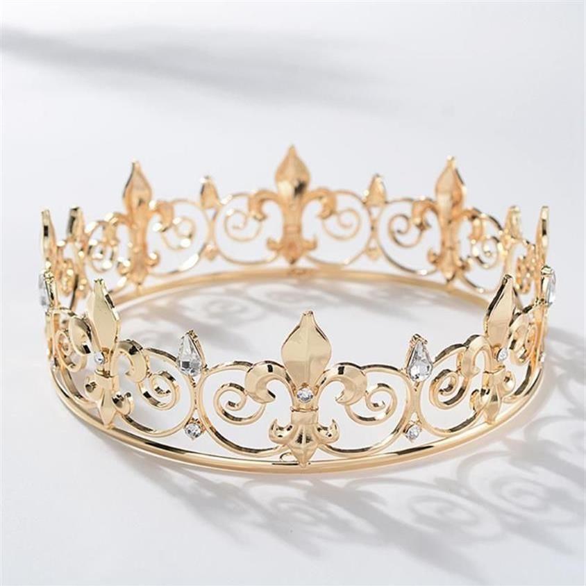 Metaalkronen en tiara's voor mannen Royal Full King Crown Prom Party Hoeden Kostuum Cosplay Haaraccessoires Goud Clips Barrettes318r