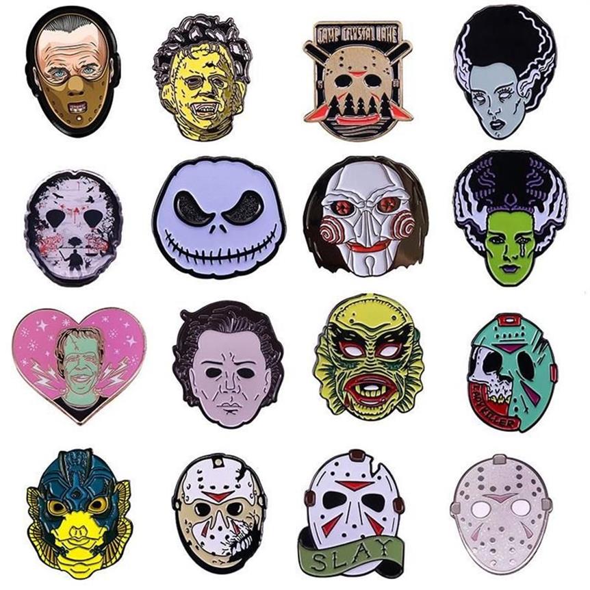 Pinos broches criatividade filmes de terror pinos de esmalte engraçado metal desenho de metal broche backpack hat bag colar lapela badge jóias de moda287v