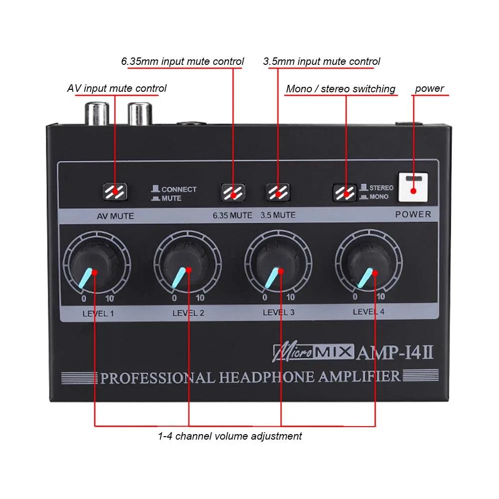 Микшер MIC 2U Усилитель для наушников 4 -канал Mono/Stereo Metal Stereo Усилитель наушников с RCA/6,35 мм/3,5 мм входного регулятора громкости