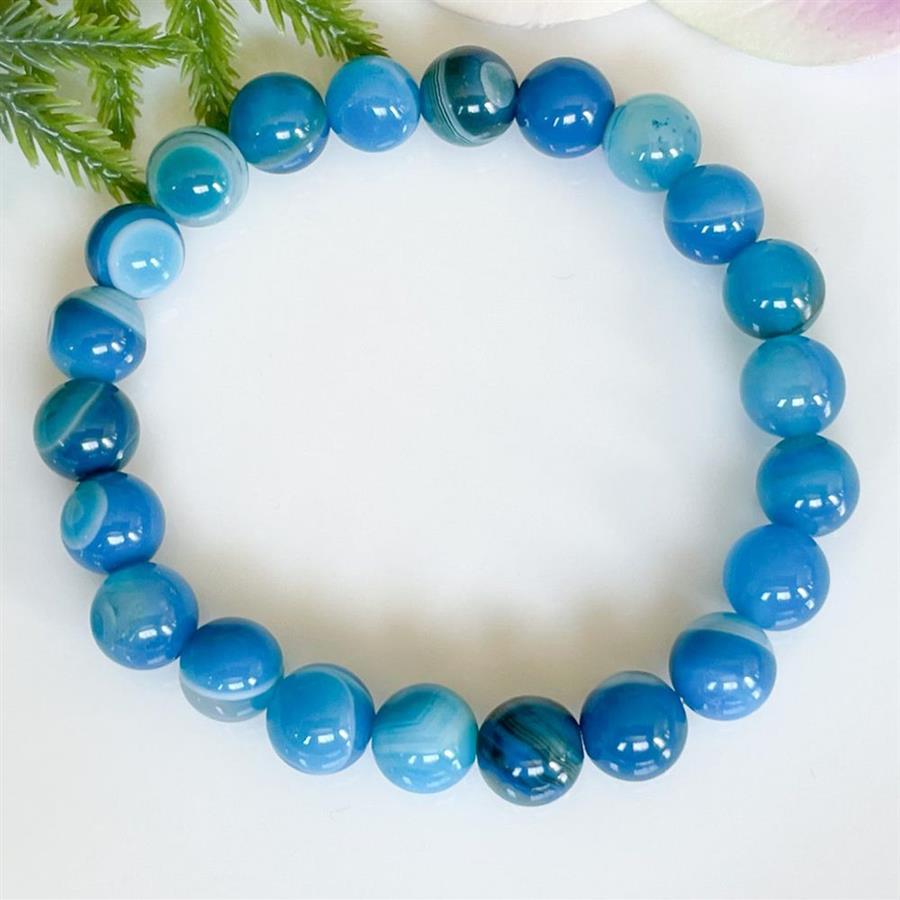 MG1516-3 Strand A Grade Blue Agate Gemstone Bracelet Healing Crystals Mala Bracelets Womens Negative Energy Protection Jewelry285y