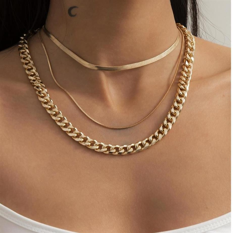 Jshine punk warstwowy link płaski okrągły łańcuch węża Dzieci złoto srebrny kolor choker krawężnik Chunky Men Chokry Chokers306d