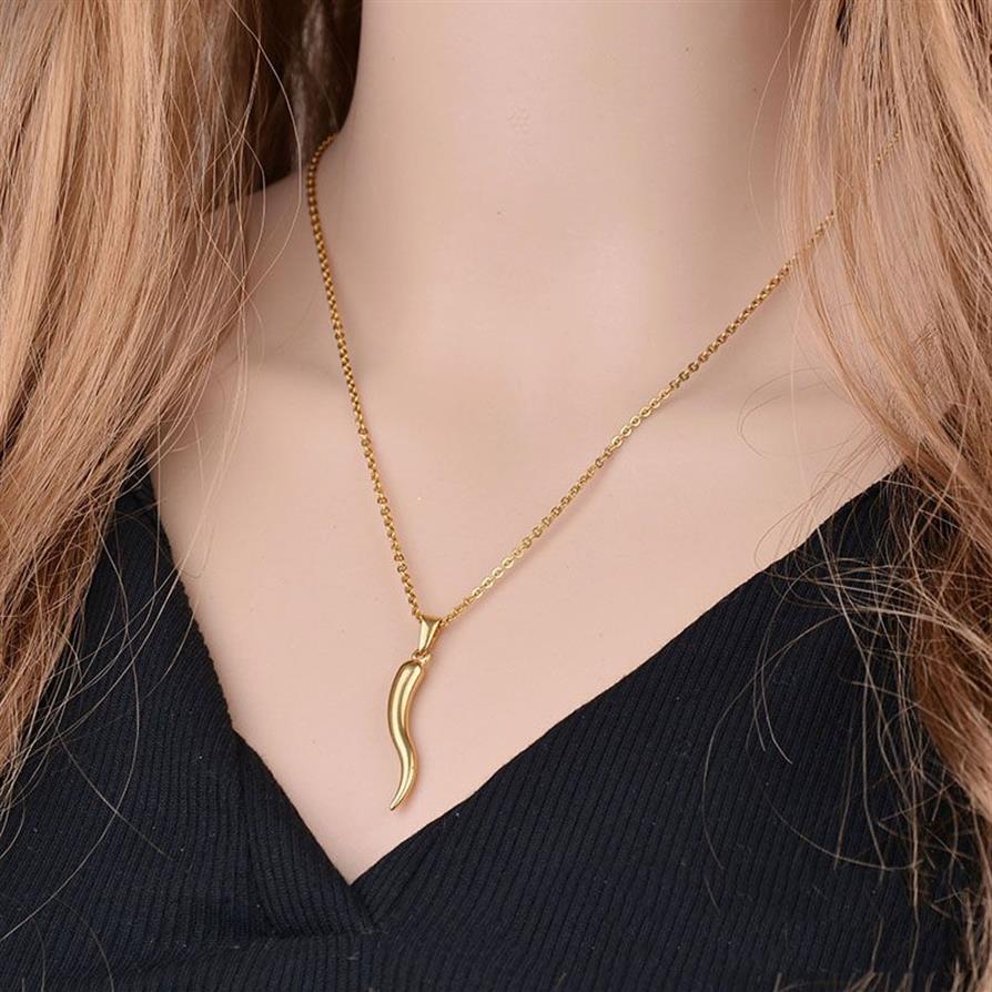 Colliers pendants Collier de corne italien en acier inoxydable pour femmes hommes couleur Gold 50cm339u