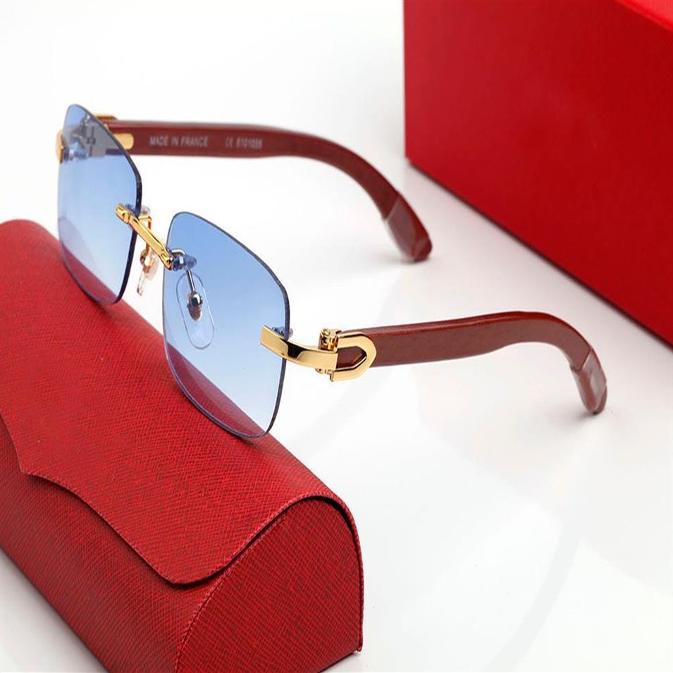 Carti solglasögon fyrkantiga C -formade dekorativa solglasögon Mens kvinnor Peach Metal Brown Blå gula linser Träben Frameless Brand1976