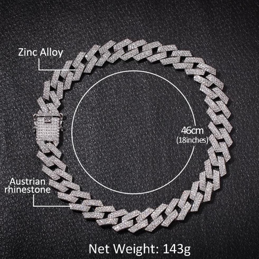 صفوف Rhinestone 18mm Miami Curb Cupan Link Chain Bracelet Delleace Netlace Set for Mens Hip Hop Chains183O