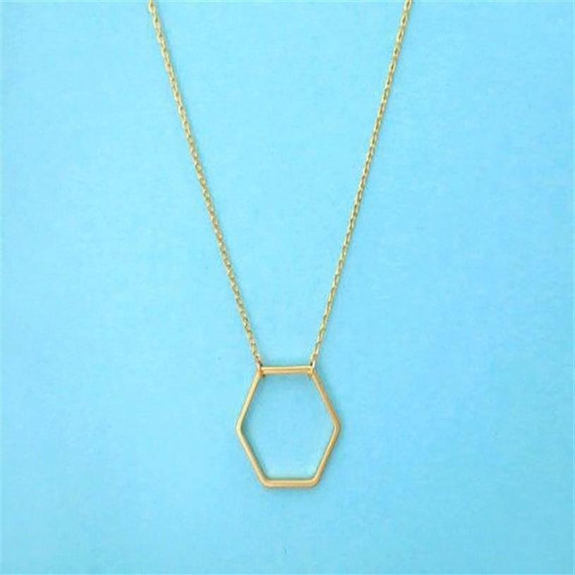 10st Gold Silver Geometric Hexagon Necklace Simple Sexangle Neckces Open Line Hive Hexagon Halsbandsmycken för kvinnor221N