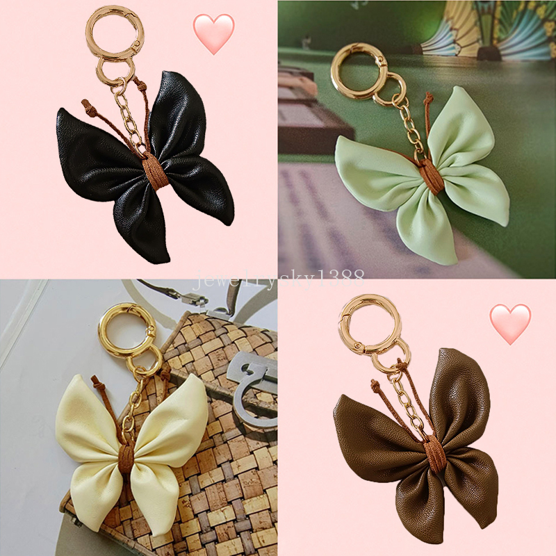 PU Leather Butterfly Keychains Cute Creative Animal Pendants Key Ring Women Girls Bags Backpacks Accessories Cars Key Decor Gift