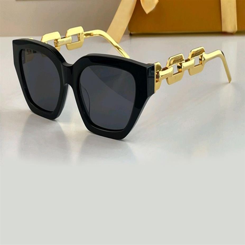 Cat Eye Sunglasses Metal Gold Black Black Grey Lens Femmes Sonnenbrille Wrap Occhiali da Sole Eyewear UV avec Box229o