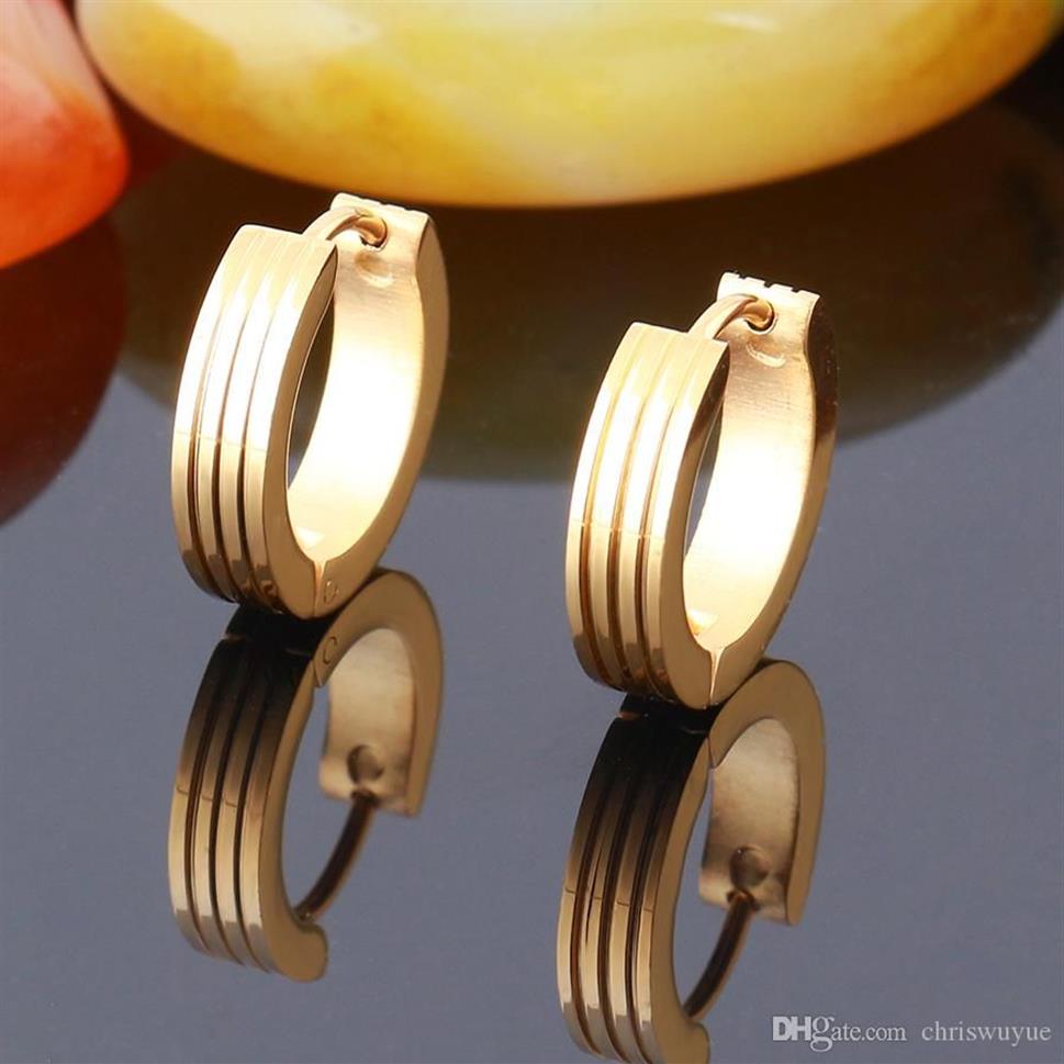 New High Quality Cool Mens Stainless Steel Hoop Piercing Ear Earring Studs Jewelry Unisex Gold Earrings262W