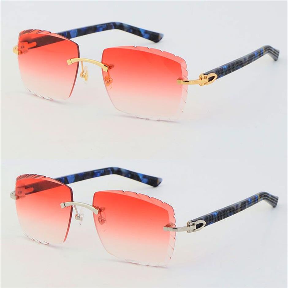 Whole Selling Latest Glasses Marble Blue Plank Rimless Sunglasses 3524012-A Fashion High Quality Male and Female 18K Gold Meta335L