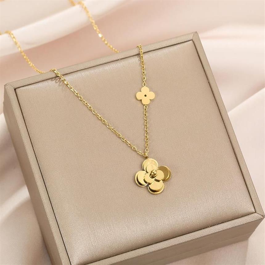 Colliers pendants Calliers en trois dimensions Fleur Fleur Golden Titanium Collier en acier Mesdames Exagéré Personnalité Assorminement Jewelry300i