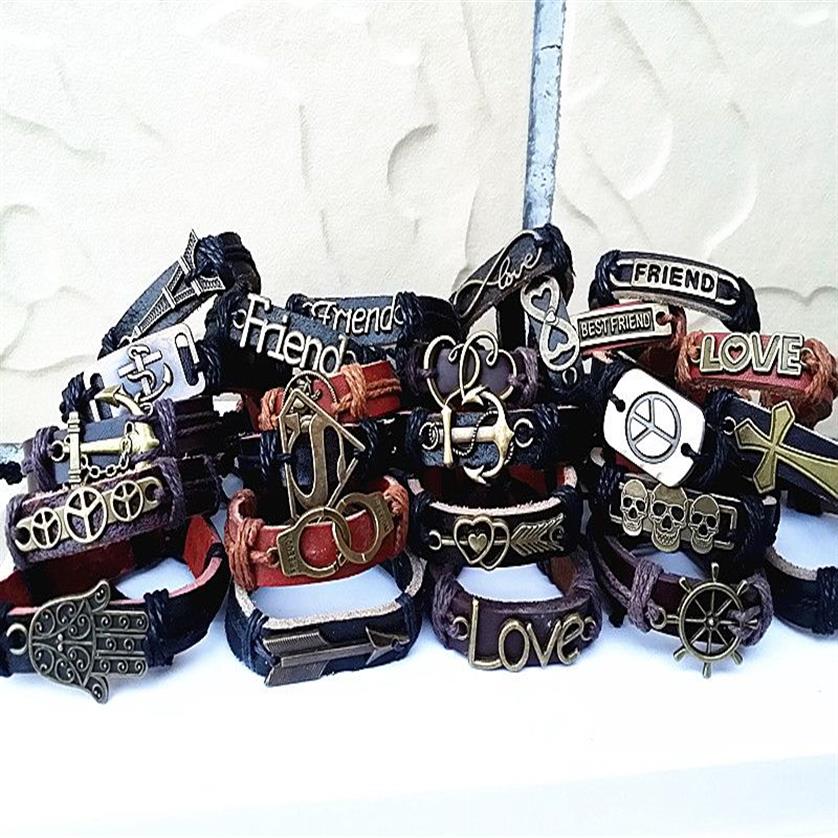 Ganze Mix Styles Kupferlegierung und Leder Retro Vintage Ethnische Stämme Seilmanschette Armbänder brandneu224l