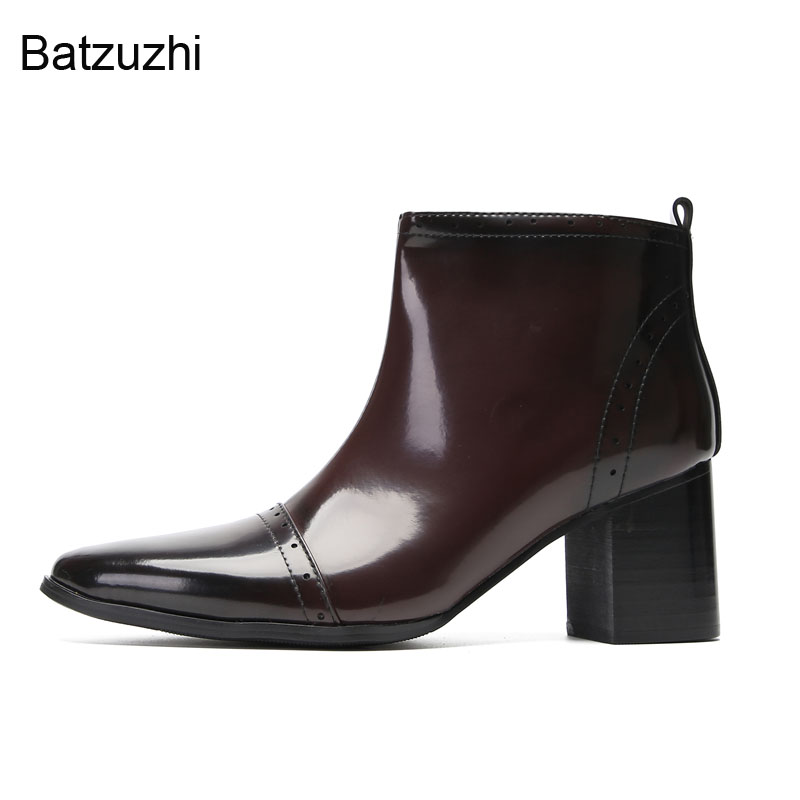 Stivali da uomo batzuzhi da uomo 7,5 cm stivali di pelle autentica uomini uomini neri con punta di punta split cavaliere/matrimonio/festa botas hombre, eu38-46