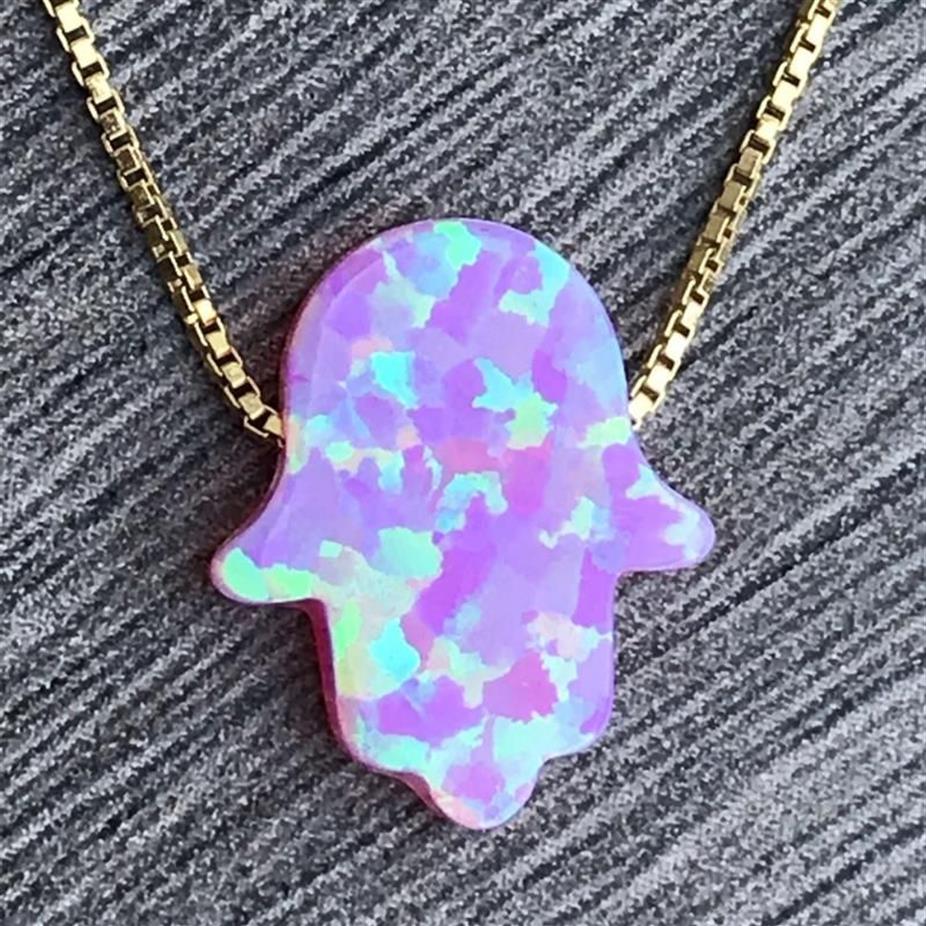 Zögere Frauen Gold Farbkette und einfache Regenbogen Opal Hamsa Anhänger Halskette Viel Glücksgeschenke für Freund228s